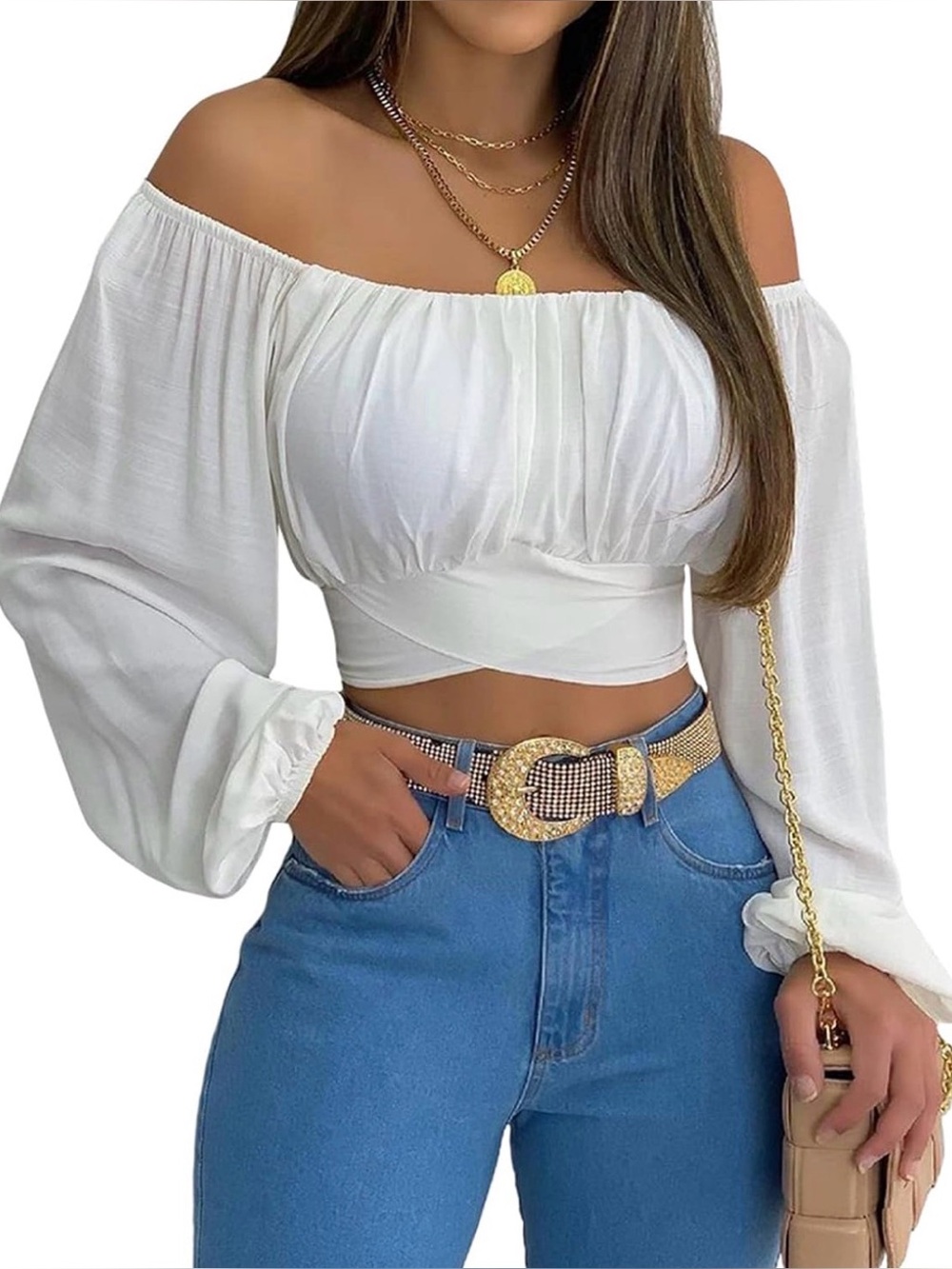 Off-Shoulder White Cropped Blouse - Women's Top